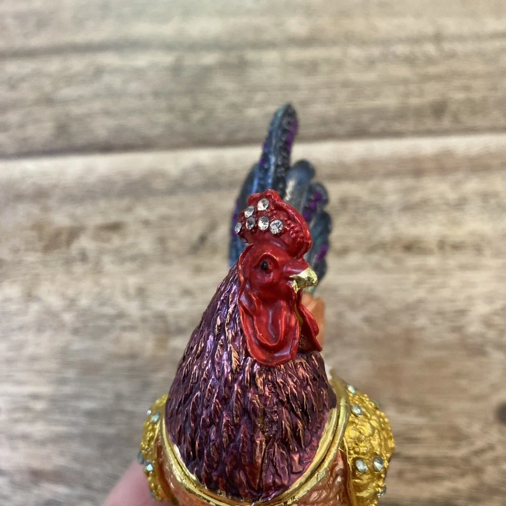 Bejeweled Colorful Rooster Jeweled  Trinket Box Hinged Magnetic Closure Small